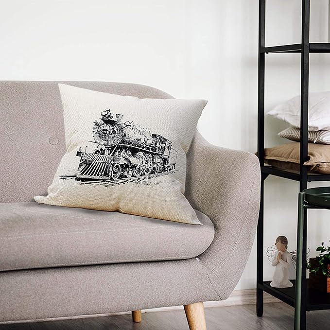 train pillow, train decor Pillow Covers 18x18, train pillow cushion, Train - Image 2