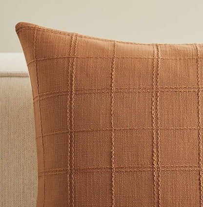 ZeeMart Linen Checked Lumbar Throw Pillow Covers Set of 2, 12x20 Inch - Image 2
