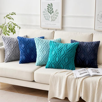 MIULEE Dark Blue Throw Pillow Covers 20x20 Inch, Soft Winter Plush Faux Wool - Image 5