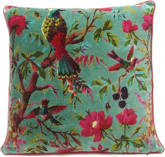 Eyes of India Velvet Floral Flower Bird Throw Pillow Sofa Cushion Cover Case by EyesofIndia