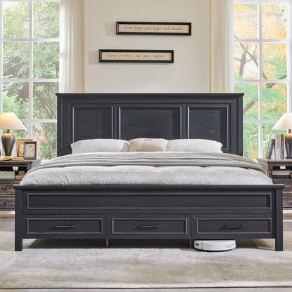 jxqtlingmu farmhouse queen wood bed frame with 52", close-up detail