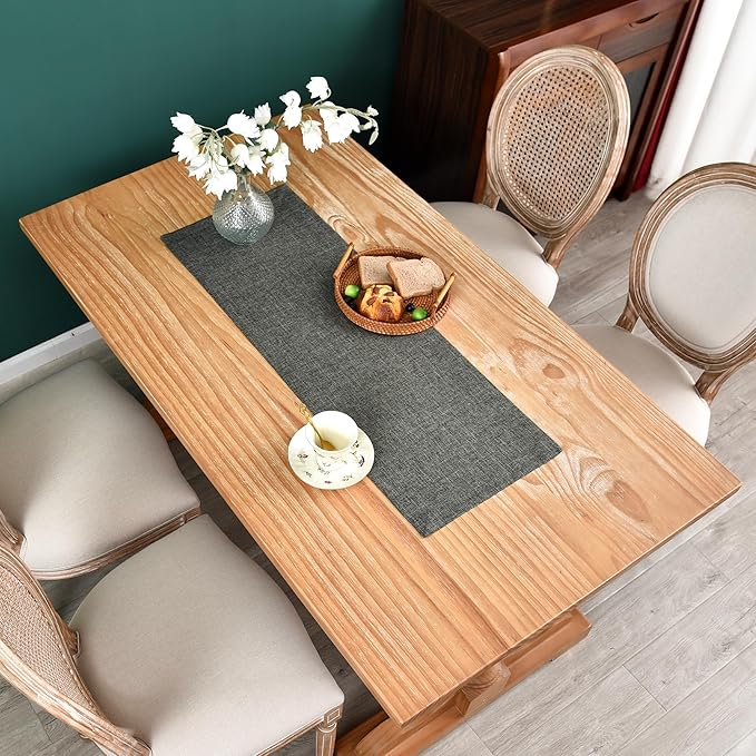 NEWISHER Farmhouse Rustic Table Runner Dark Grey Rectangular Table Runners Faux - Image 2
