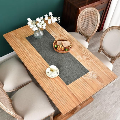 NEWISHER Farmhouse Rustic Table Runner Dark Grey Rectangular Table Runners Faux - Image 2