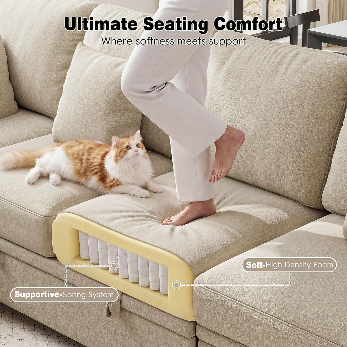 ihanherry 108" modular sectional sofa with pull out showing dimensions