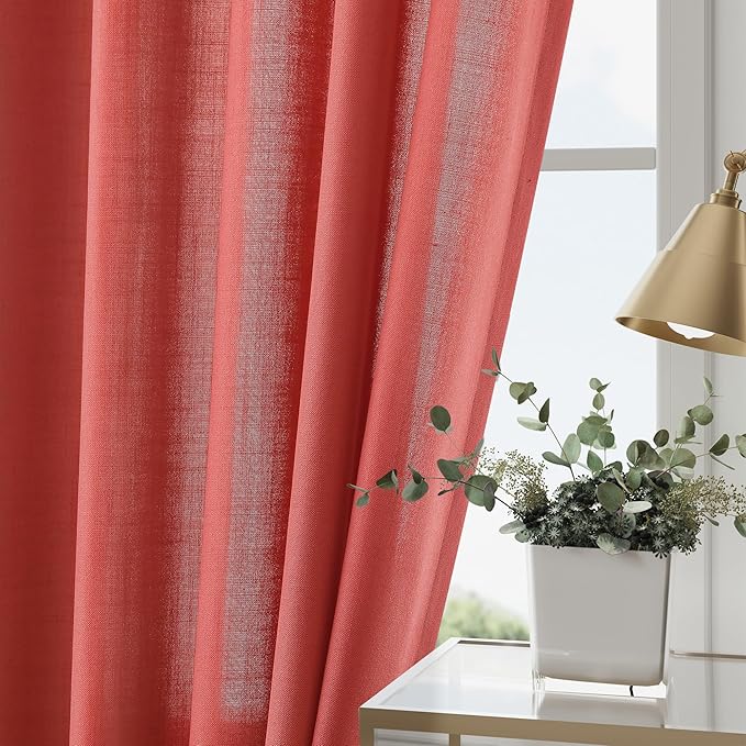 Nanspring Linen Curtains 84 Inch Length 2 Panels Set, Watermelon Red - Image 2