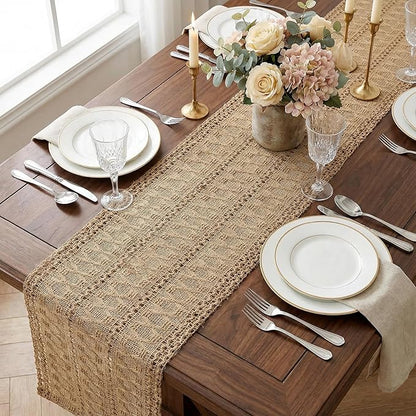 Burlap Boho Table Runner Farmhouse Rustic Jute Macrame Woven Dining Table Runner - Image 7