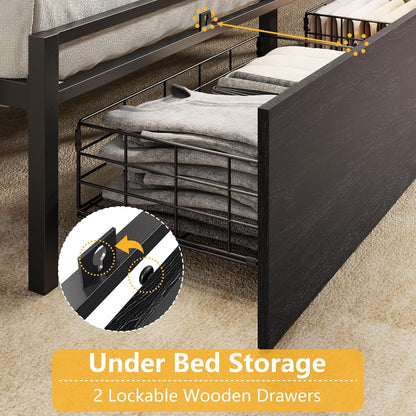 furnulem full size bed frame with headboard and, side view