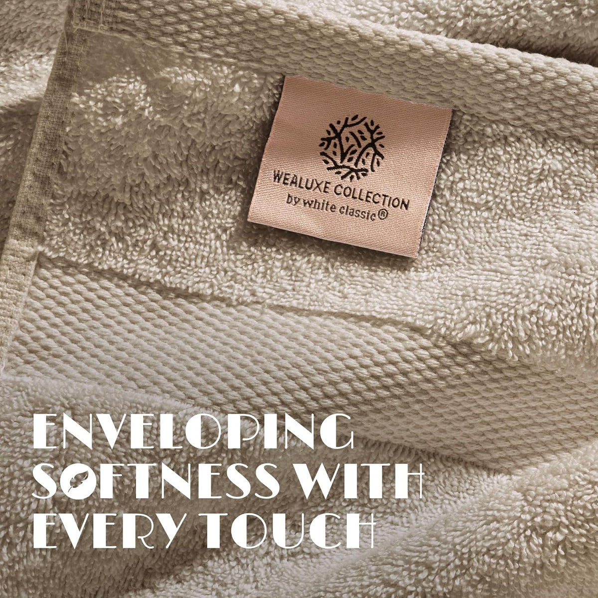 wealuxe taupe bath towels 24x50 - 6 pack, close-up detail