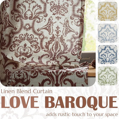 jinchan Linen Valance Curtain for Kitchen Vintage Damask Floral Blackout - Image 4