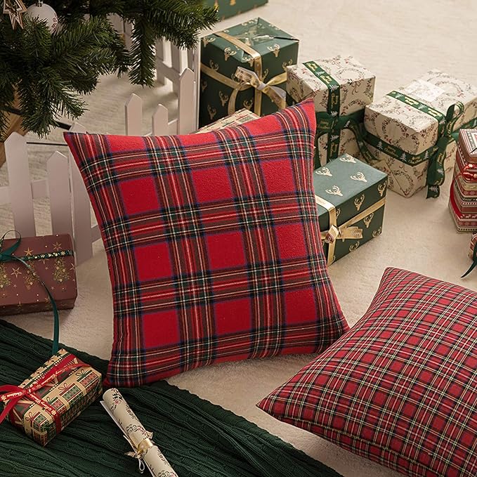 AQOTHES Pack of 2 Christmas Plaid Decorative Throw Pillow Covers Scottish - Image 3