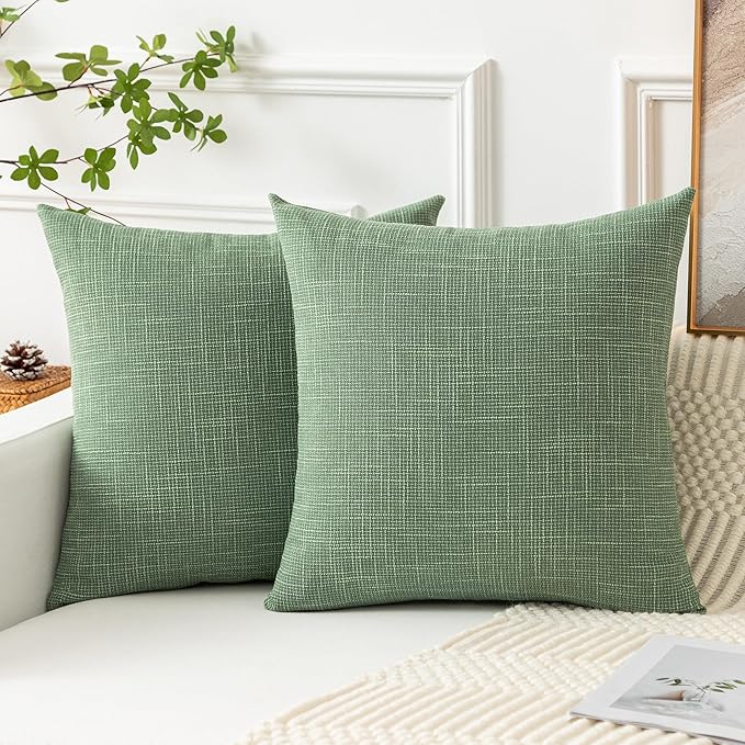 Kevin Textile Set of 2 Sage Green Pillow Covers 16 x 16 Inch Spring Farmhouse by KevinTextile