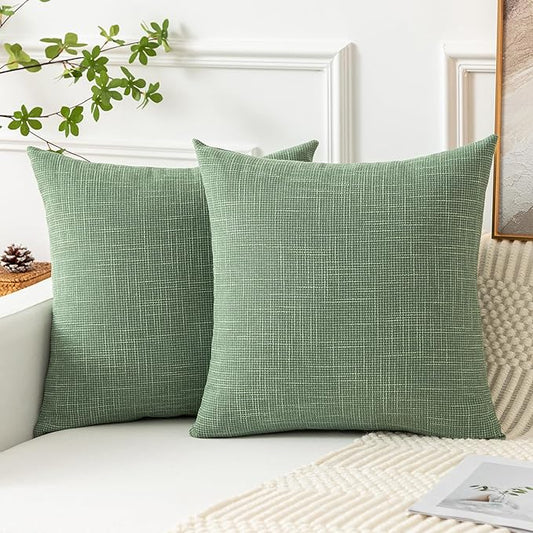Kevin Textile Set of 2 Sage Green Pillow Covers Spring 24 x 24 Inch Farmhouse by KevinTextile