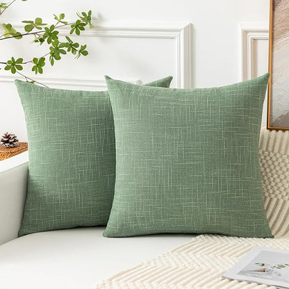 Kevin Textile Set of 2 Sage Green Pillow Covers 18 x 18 Inch Spring Farmhouse by KevinTextile