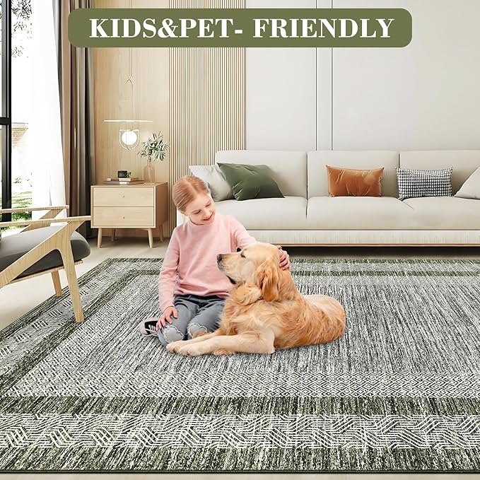 GarveeHome 2x6 Modern Bordered Runner Rug Soft Non Slip Runner Washable Non - Image 5