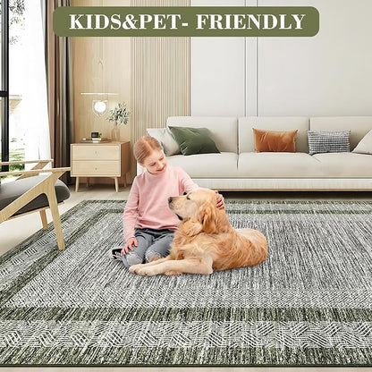 GarveeHome 8x10 Large Washable Area Rug Modern Bordered Rug Distressed - Image 5