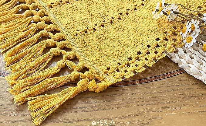 Gold Macrame Table Runner with Tassels - Image 3