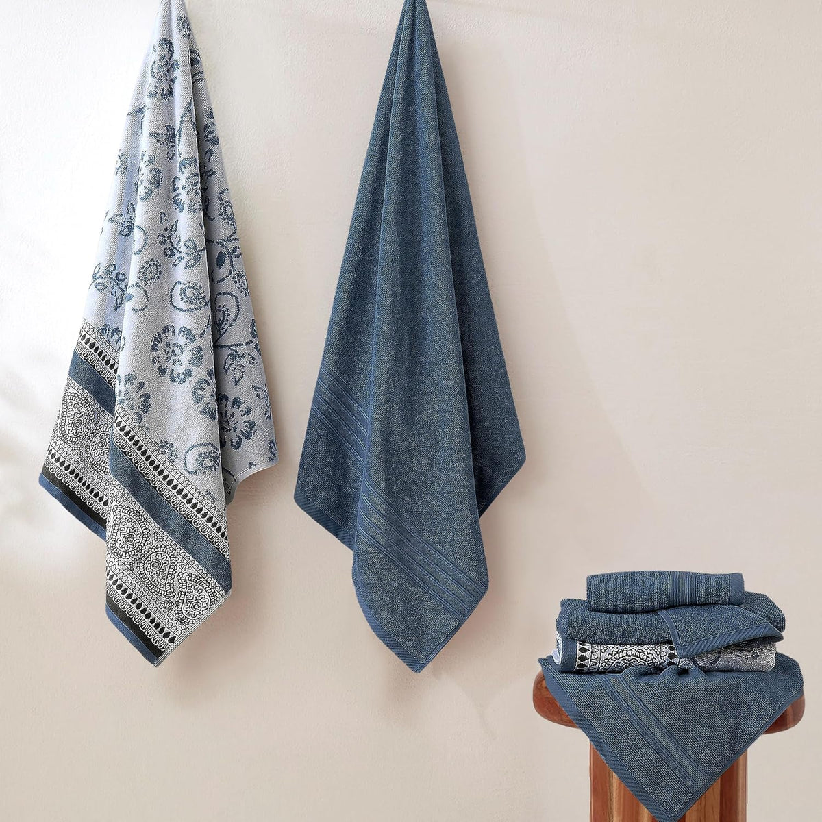 modern threads 6 piece bath towel set – shown in use