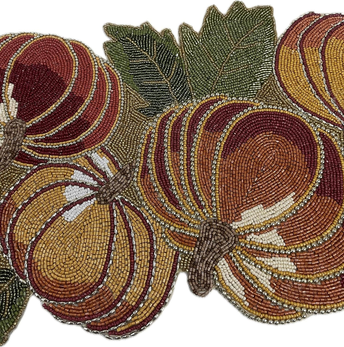 Thanksgiving Pumpkin Beaded Table Runner for Fall - Luxury Thanksgiving Decoration Table mat - Unique Halloween and Fall Decoration in Yellow Orange Green and red