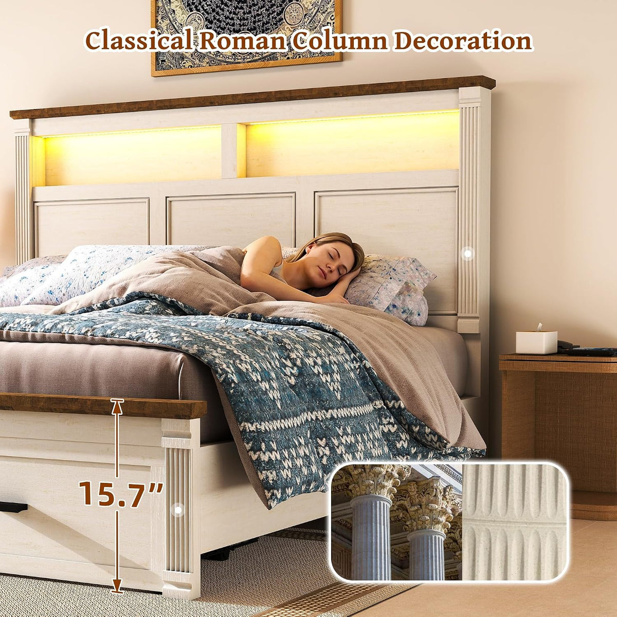 farmhouse 53" tall queen bed frame, headboard& 2, package contents