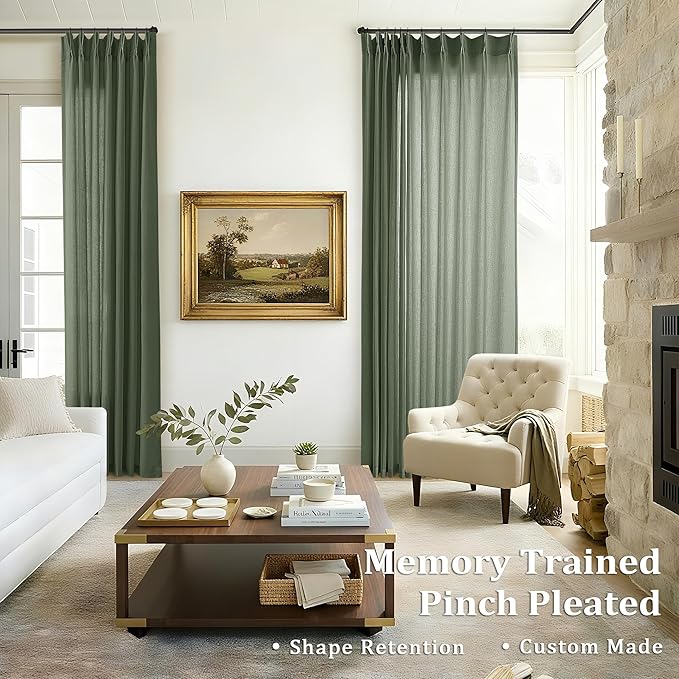 Olive Green Pinch Pleated Luxury Aesthetic Curtains 90 Inches Long - Image 2