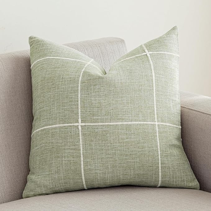 vctops Rustic Lattice Cotton Linen Decorative Throw Pillow Cover Embroidery by vctops