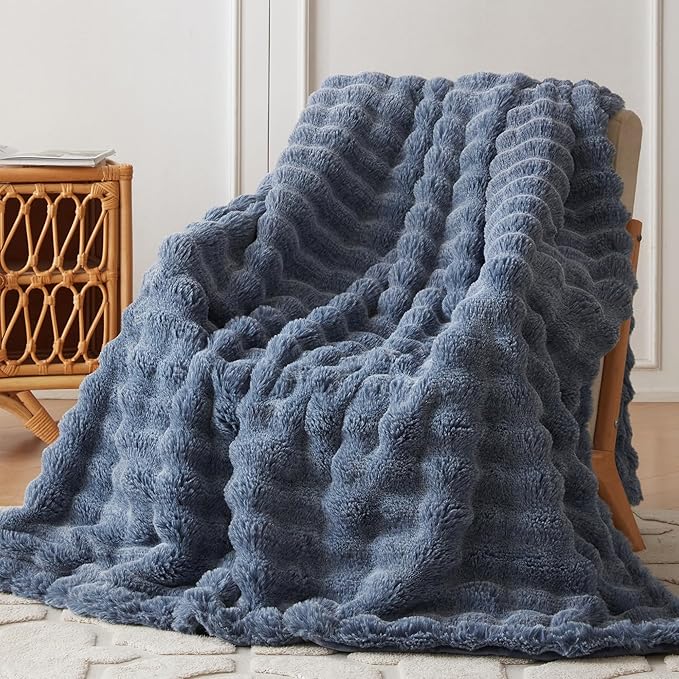 COOVA Faux Fur Throw Blanket for Couch, Cozy Soft and Fuzzy Plush Rabbit Fur by COOVA