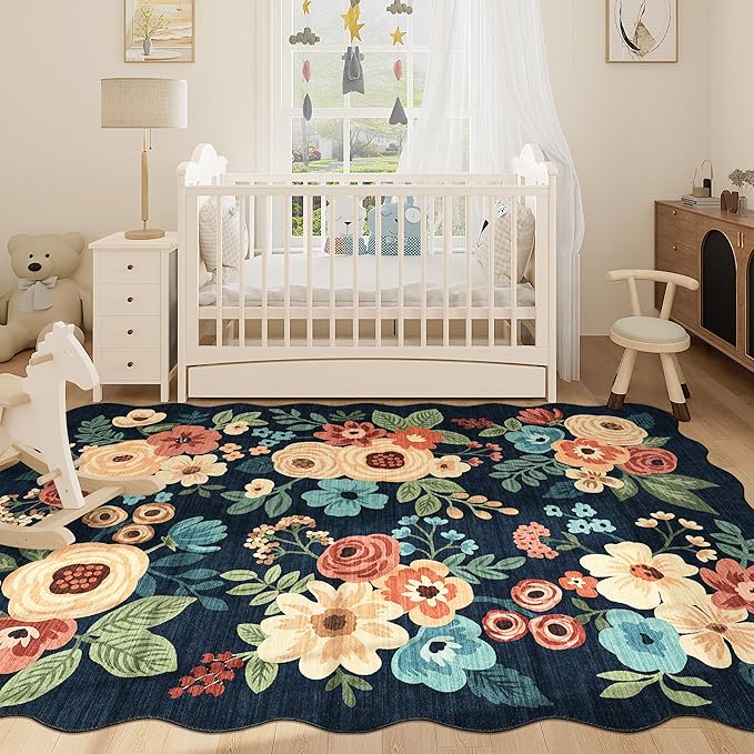 DUKINO 5x7 Area Rug, Floral Washable Rugs - Image 7