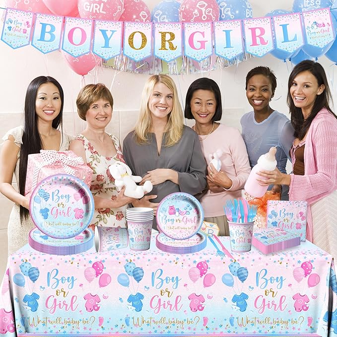 Gender Reveal Tableware 142Pcs-Gender Reveal Decorations Blue and Pink Star - Image 2