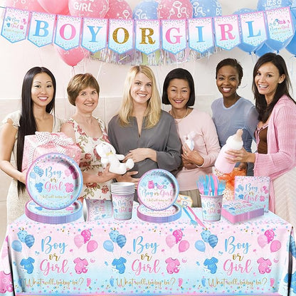 Gender Reveal Tableware 142Pcs-Gender Reveal Decorations Blue and Pink Star - Image 2