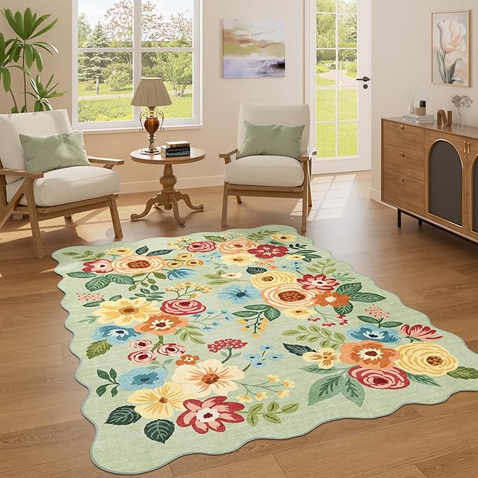 DUKINO 4x6 Area Rug, Floral Non-Slip Indoor Washable Rug - Image 2