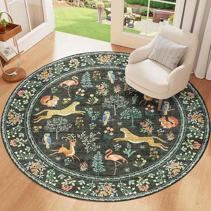 DUKINO 4ft Round Rug, Washable Round Area Rug, Non Slip Indoor Low Pile Animal - Image 4