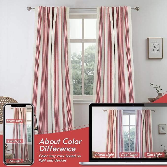 DriftAway Farmhouse Vertical Striped Linen Blend Textured Light Filtering Semi - Image 8