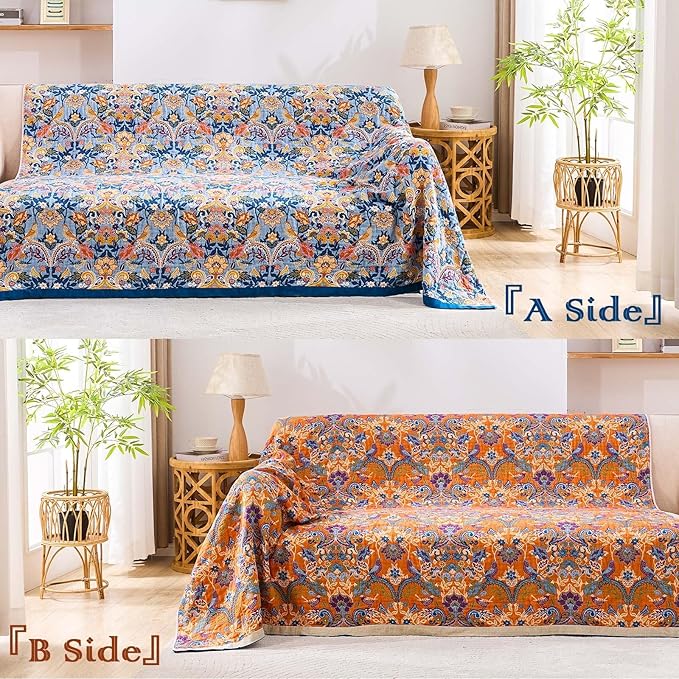 Boho Throw Blanket for Bed, 100% Cotton Soft Rustic Quilt Fall Blanket - Image 4
