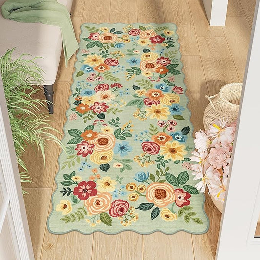 DUKINO 2x5 Washable Runner Rugs, Non Slip Floral Print Entryway Rug by DUKINO