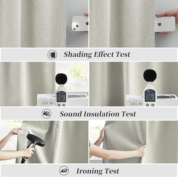 KEIQIAOSUOCAI Greyish Beige Linen Full Blackout Curtains 108 Inch Long 9 FT - Image 6