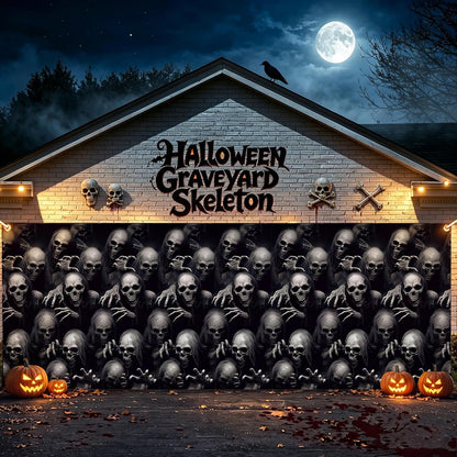 Kochorie 100 Ft x 54 Inch Halloween Graveyard Skeleton Tablecloth Roll with Cutter Box Waterproof Plastic Horror Theme Skeleton Ghouls Photography Backdrop for Halloween Spooky Party Decor