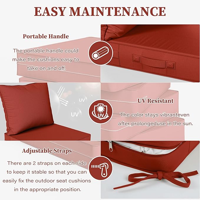 Outdoor Seat Cushion Set 22 L × 24 W × 5 H Inch Waterproof & Fade Resistant - Image 4