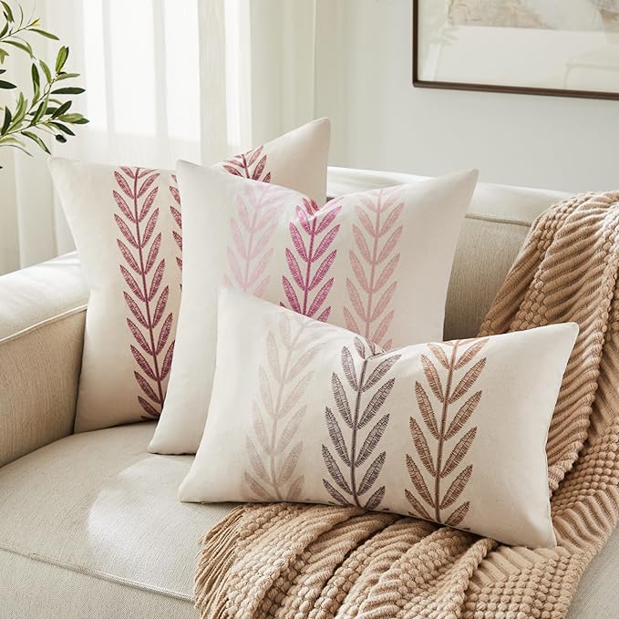 100% Cotton Farmhouse Leaves Throw Pillow Covers Set of 2, 16x16 Inch Mixed - Image 6