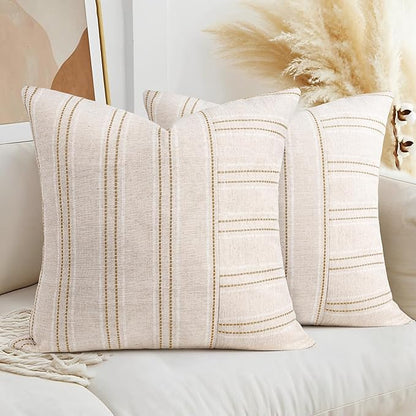 AELS 26x26 Decorative Farmhouse Linen Throw Pillow Covers, Boho Textured Pillow by AELS