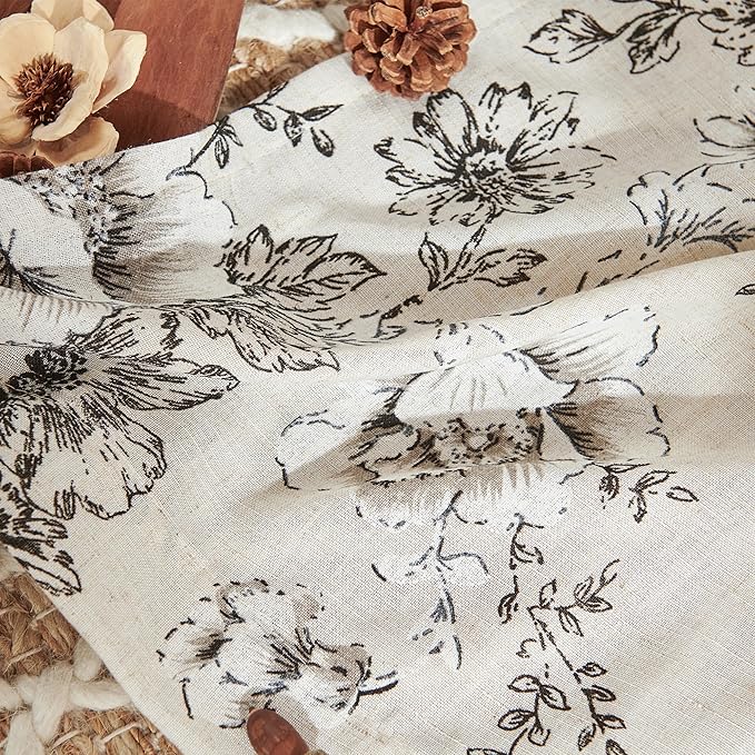 jinchan Floral Linen Tier Curtains 36 Inch Farmhouse Botanic Cafe Drapes - Image 9