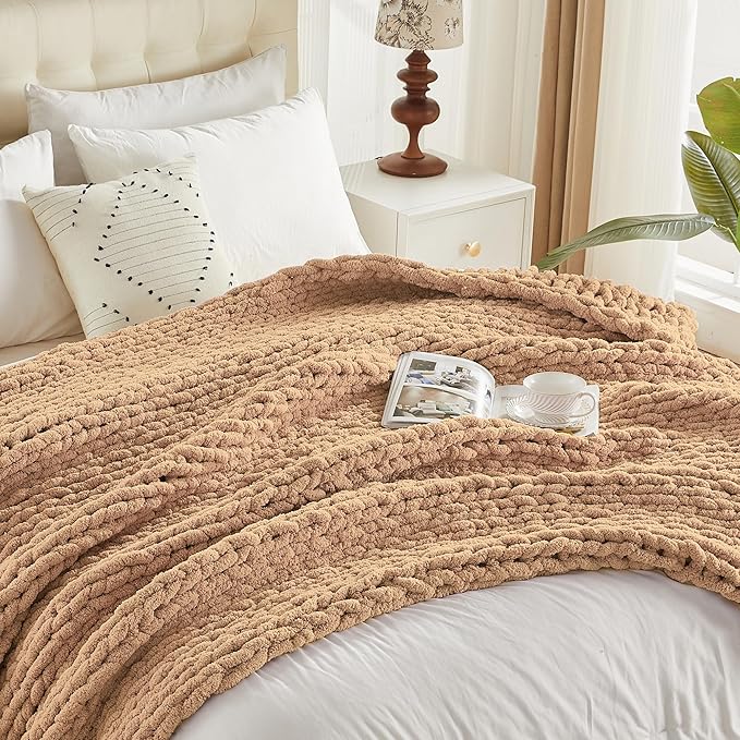Carriediosa Chunky Knit Throw Blanket 50" X 60", 100% Hand Made Large Chenille - Image 9