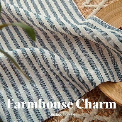 jinchan Striped Linen Kitchen Curtains 20 Inches Length Tier Curtains Farmhouse - Image 7