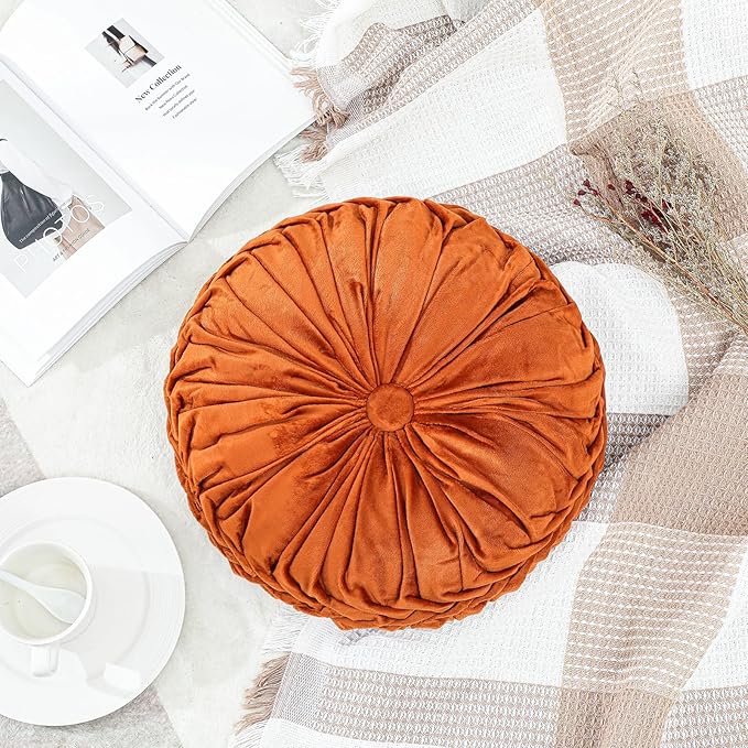 1 Pcs Round Throw Pillows Decorative Velvet Pleated Throw Pillows 15'' Diameter - Image 5