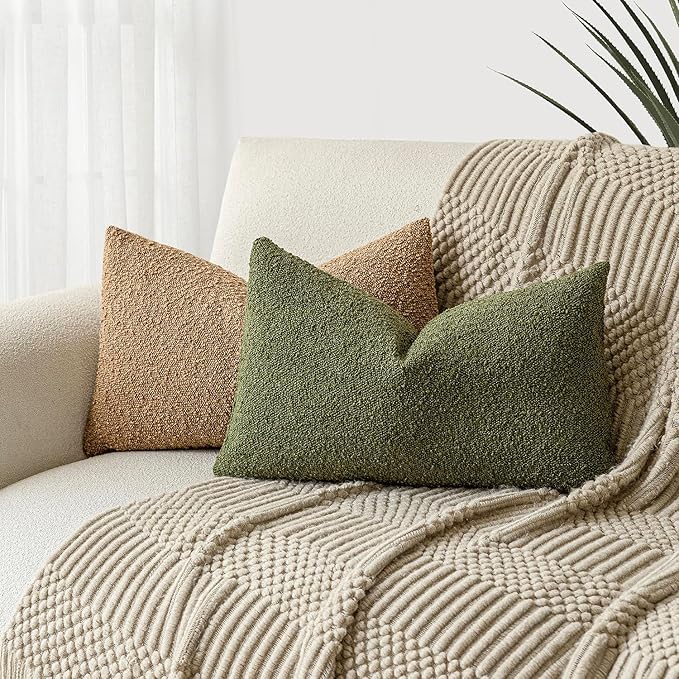 Foindtower Textured Boucle Throw Pillow Covers Accent Solid Lumbar Pillow Cases - Image 4