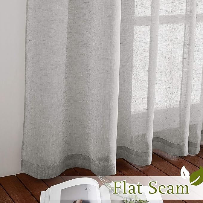 NICETOWN Linen Curtains 48 inch Length 2 Panels, Grommet Flax Semi Sheer Linen - Image 6