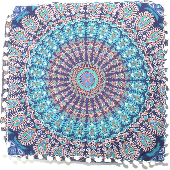 CRAFT KALA Blue Peacock Large Hippie Mandala Meditation Floor Ottoman Pillow - Image 5