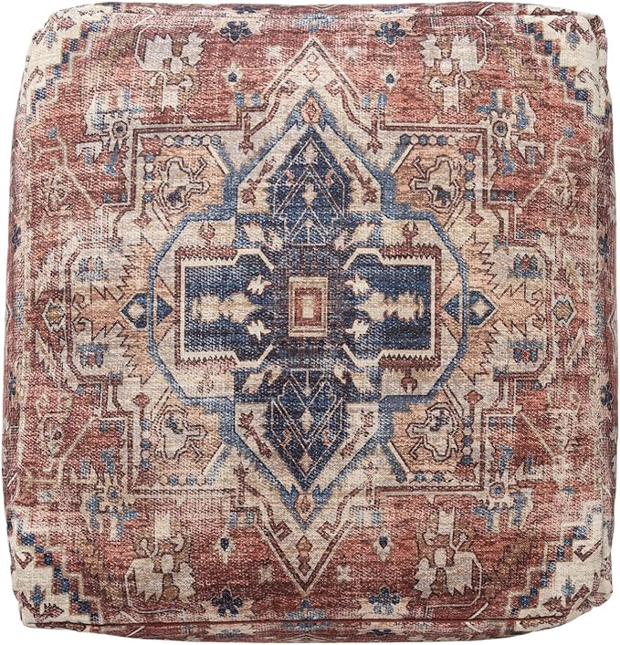 LR Home Vintage Medallion Indoor Medium Pouf Ottoman | Polyester Pouf - Image 4