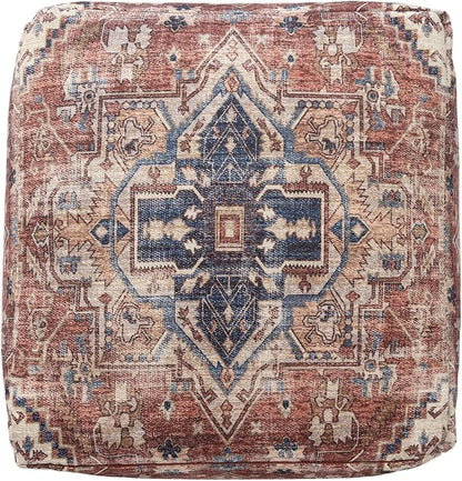 LR Home Vintage Medallion Indoor Medium Pouf Ottoman | Polyester Pouf - Image 4