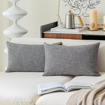 Kevin Textile Set of 2 Lumbar Throw Pillow Covers, Linen Soft Couch Cushion Case by KevinTextile
