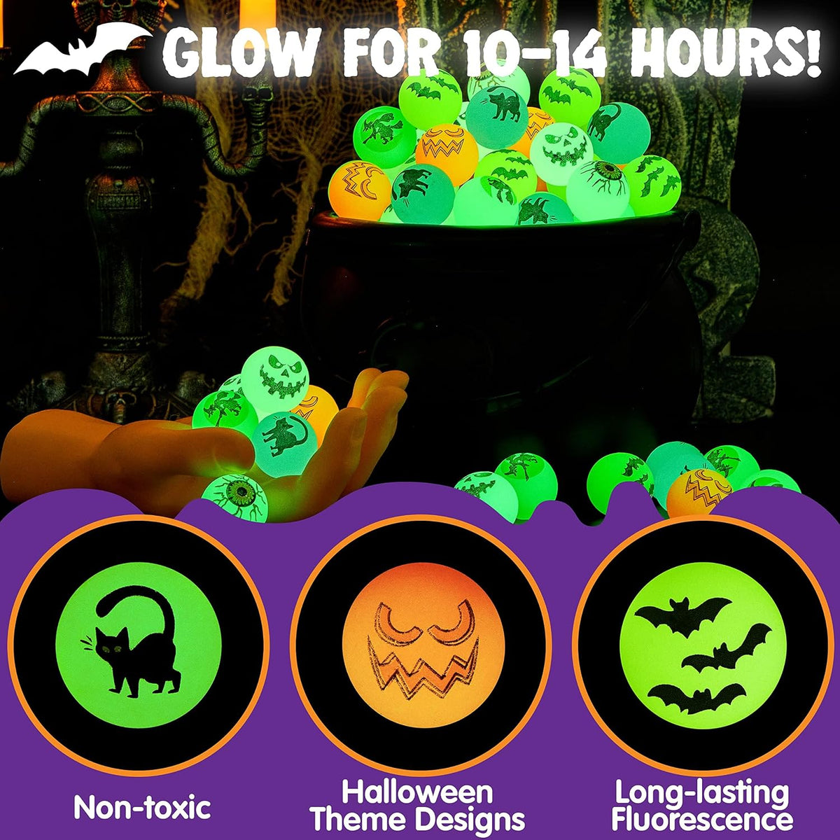 JOYIN 72 PCS Halloween Bouncy Balls, Glow in The Dark Bouncing Balls Eyeballs for Halloween Party favors Decorations, Halloween goodie bag fillers, Trick or Treating School Classroom Game Prizes